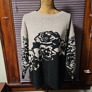 BloomChic Black and Cream Floral Sweater